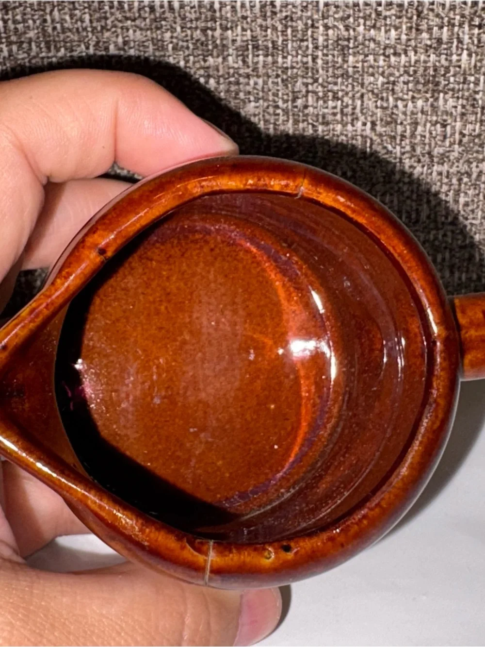 Vintage Stoneware Measuring 1/2 Cup Brown Crock Pitcher Handled Pour Spout Wheat